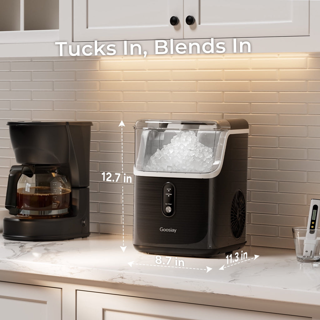Goosiay Nugget Ice Maker Countertop, 33lbs Per Day Portable Ice Machine with Soft Chewable Pellet Ice, Stainless Steel, Black