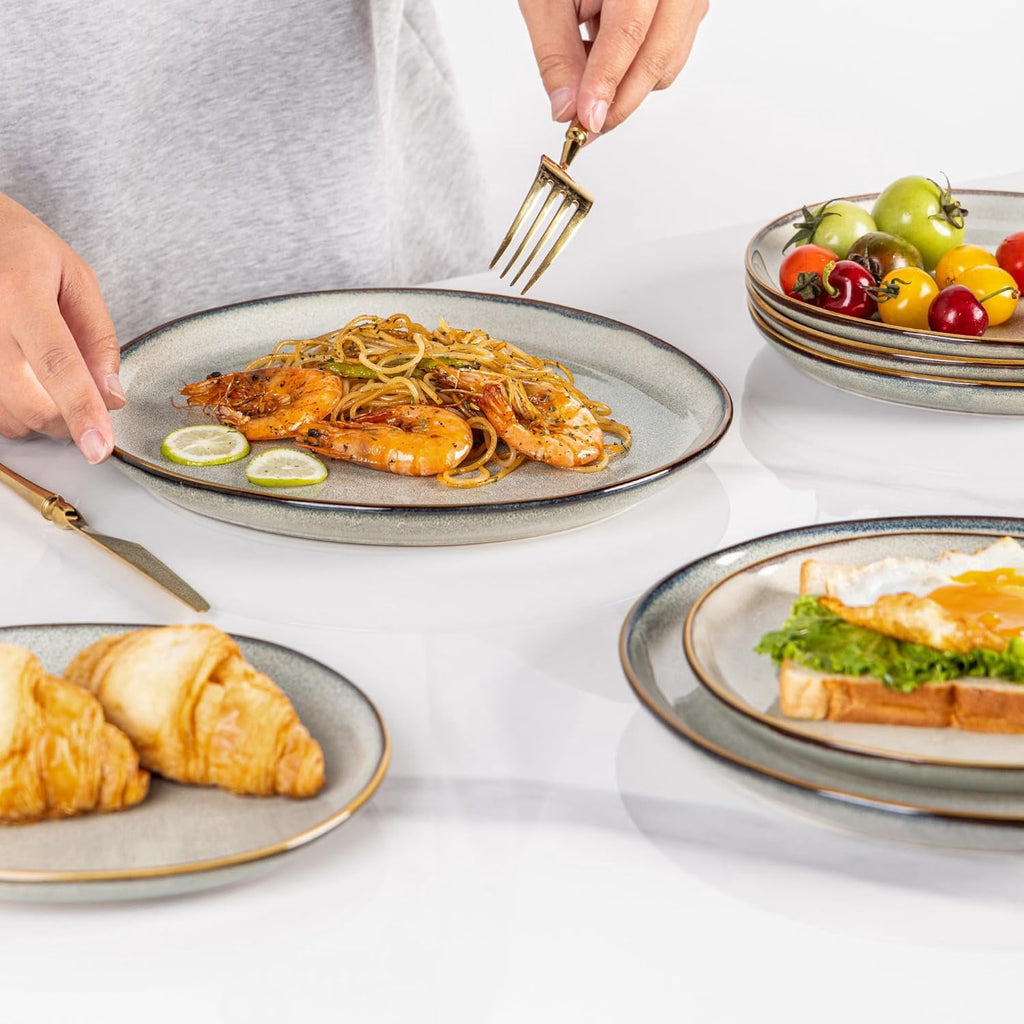 AmorArc Ceramic Plates Set of 6, 8.5 Inch Handmade Reactive Glaze Stoneware Plates set for Dessert, Salad, Appetizer, Dinner, Microwave & Dishwasher Safe, Scratch Resistant-Gade Green