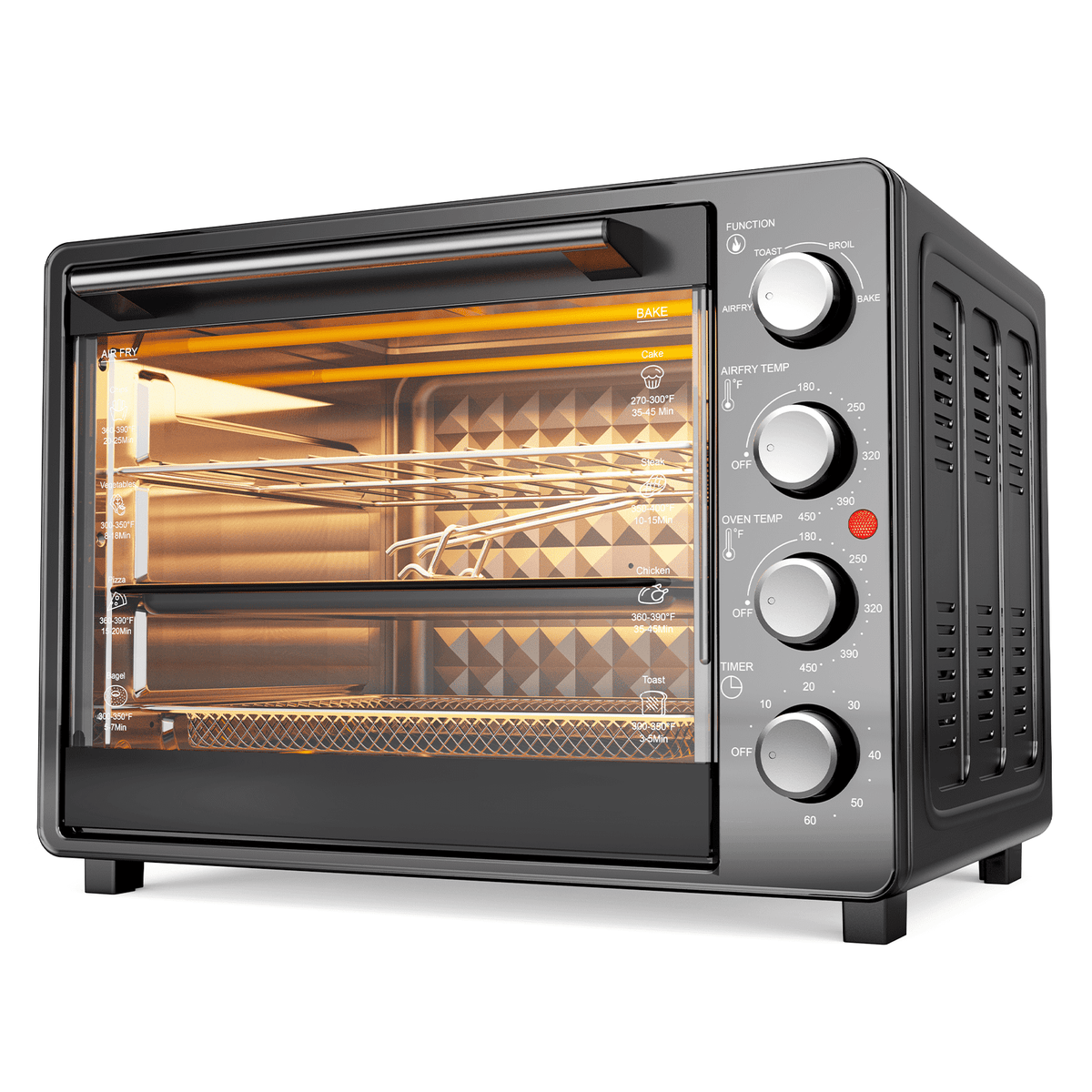 34 QT Super-Large Air Fryer, Electric Toaster Oven Countertop, Pizza, Warm, Broil, Toast, Bake, Air Fry, 1500W, 5 Functions, 85% Oil-Less