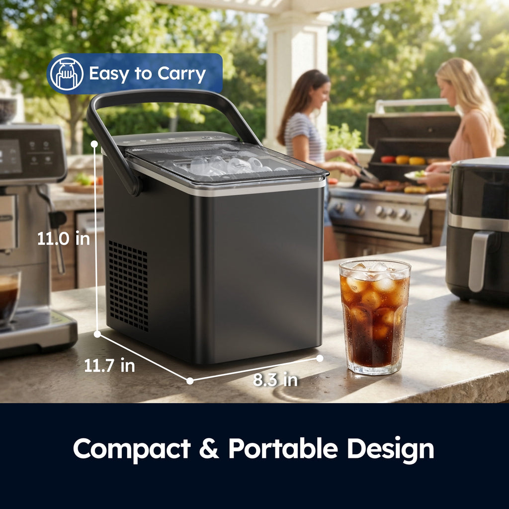 SIMZLIFE Portable Countertop Ice Maker, 26 Lbs/Day, 9 Bullet Ice Cubes in 6 Minutes, 2 Ice Sizes, Self-Cleaning Ice Machine, Black