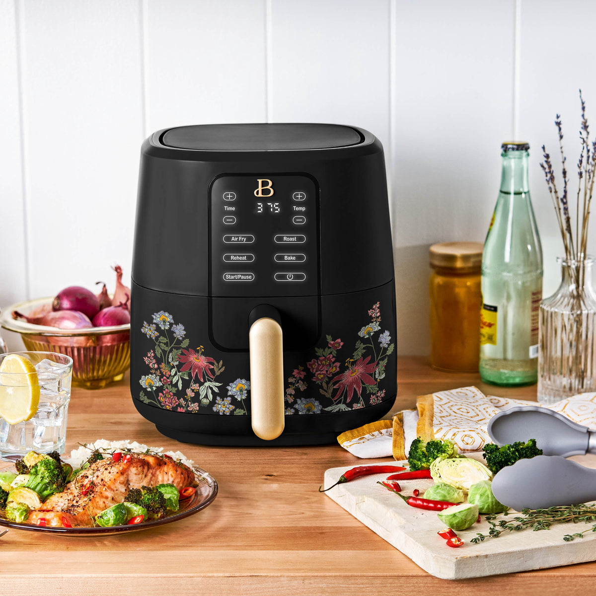 Beautiful 3 Qt Air Fryer with TurboCrisp Technology, EverGood Non-Toxic Ceramic Nonstick Coating, Chocolate by Drew Barrymore