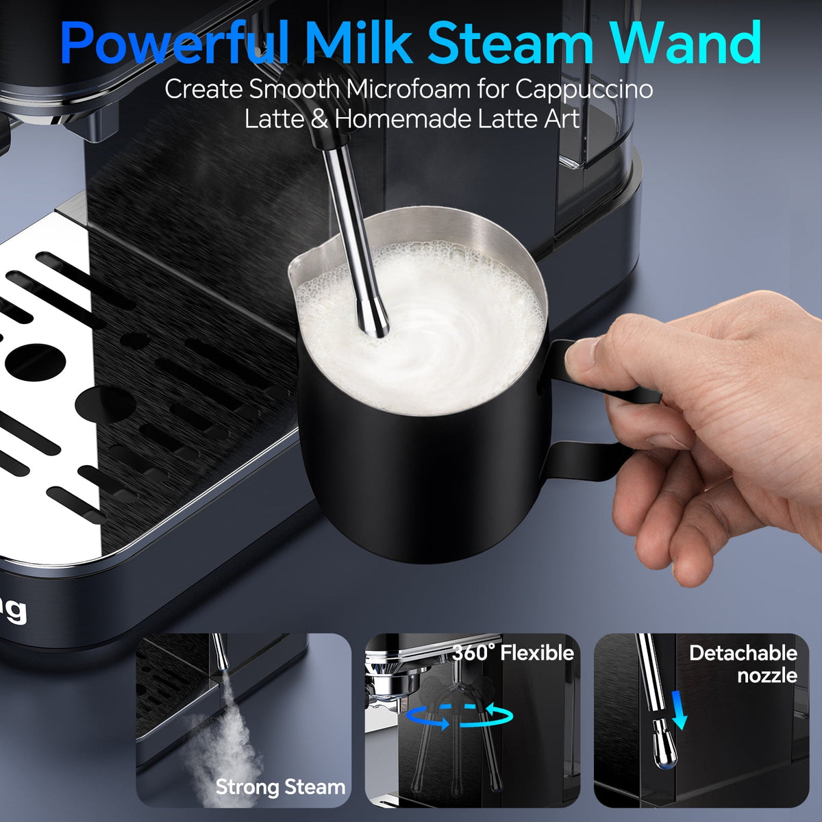 URintells Cuising Espresso Machine, Color Touchscreen, 20 Bar Coffee Maker, Milk Frother, 1350W, Stainless Steel, for Cappuccino Latte, Cold Brew