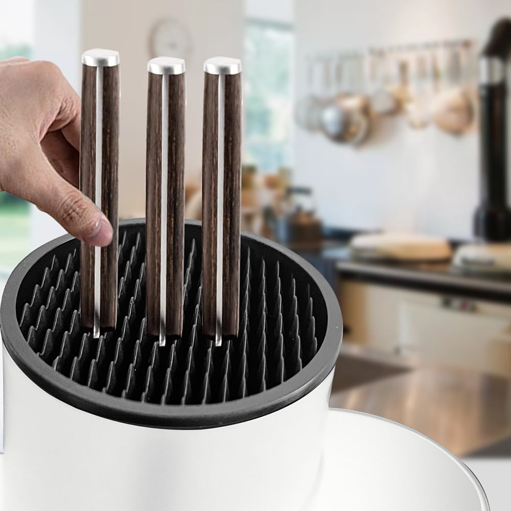 Knife Holder Kitchen 2-in-1 Universal Block without Knives Silverware Storage Stand with Drain Hole,for Countertop and Cabinet Drawer,White