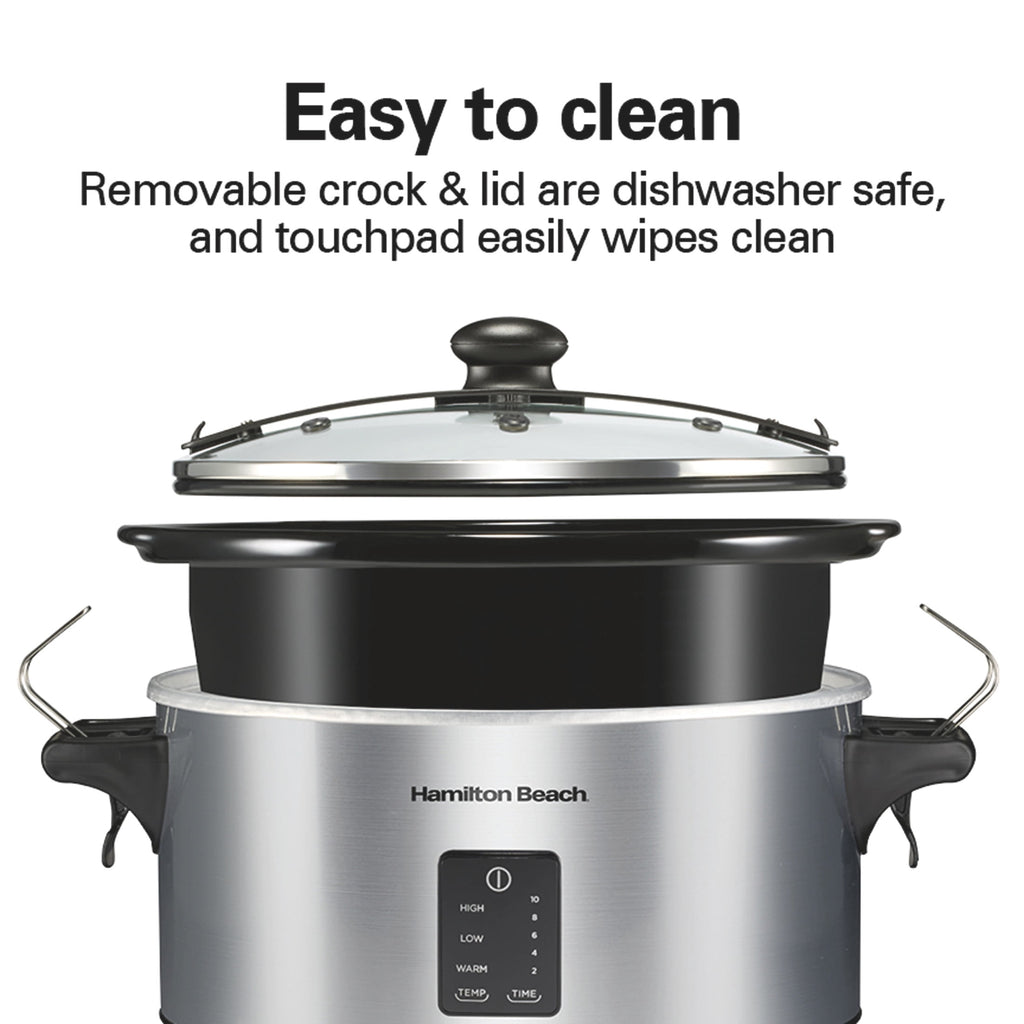 Hamilton Beach 7 Qt Programmable Slow Cooker, Stoneware Crock with Removable Pot, Stainless Steel