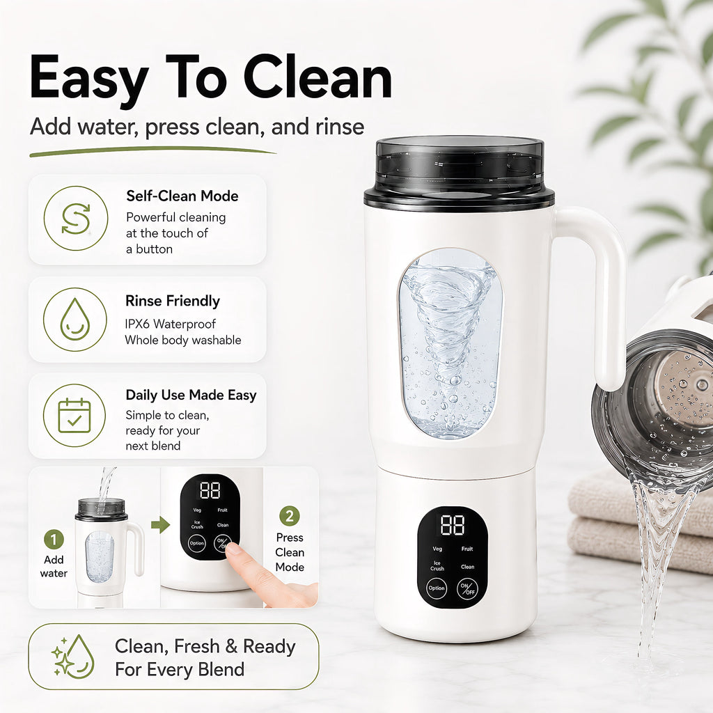 STARBIAO Portable Blender 19.6 oz Personal Juicer Cup, USB-C Rechargeable Mini Blender for Shakes & Smoothies, 12-Blade Stainless Steel, 4 Modes, Digital Display, Self-Cleaning, Beige