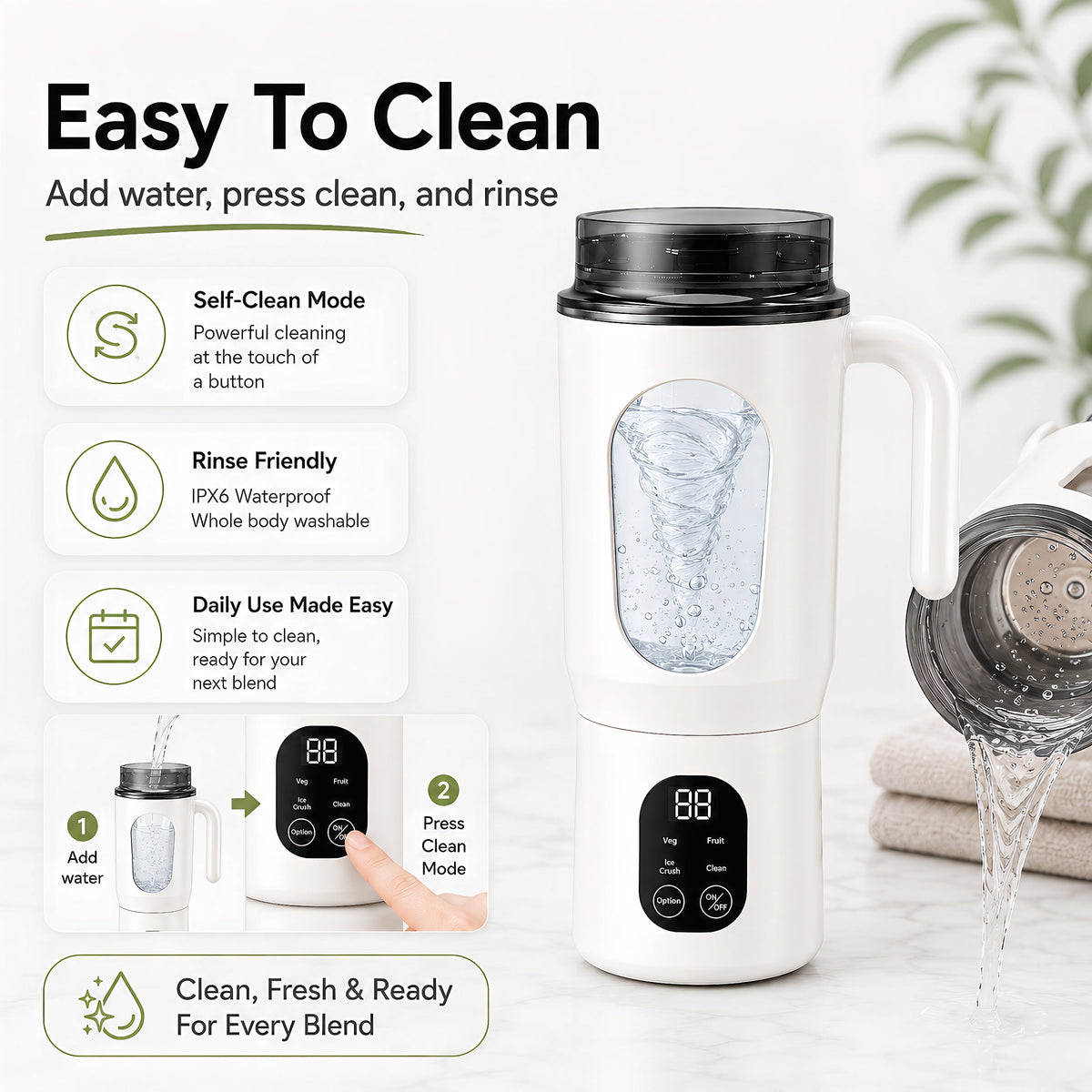 STARBIAO Portable Blender 19.6 oz Personal Juicer Cup, USB-C Rechargeable Mini Blender for Shakes & Smoothies, 12-Blade Stainless Steel, 4 Modes, Digital Display, Self-Cleaning, Beige