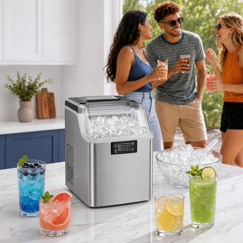 SIMZLIFE Ice Ball Maker Countertop, 2.4" Large Sphere Ice, 48 Balls/24H, Self-Cleaning for Whisky & Home Bar, Black