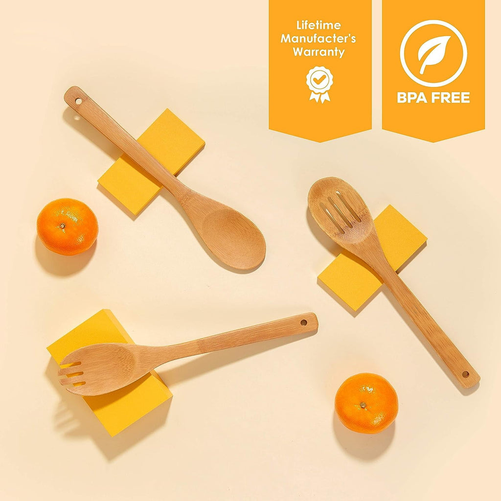 Wooden Spoons for Cooking, TAIMASI 6Pcs Banboo Spatula Spoon Tongs Utensils Set for Kitchen Cookware