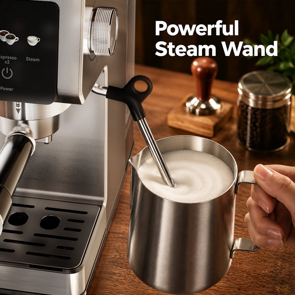 20-Bar Espresso Machine with Rapid Cold Brew, Stainless Steel Coffee Maker, 40oz Removable Water Tank for Cappuccino & Latte, Silver