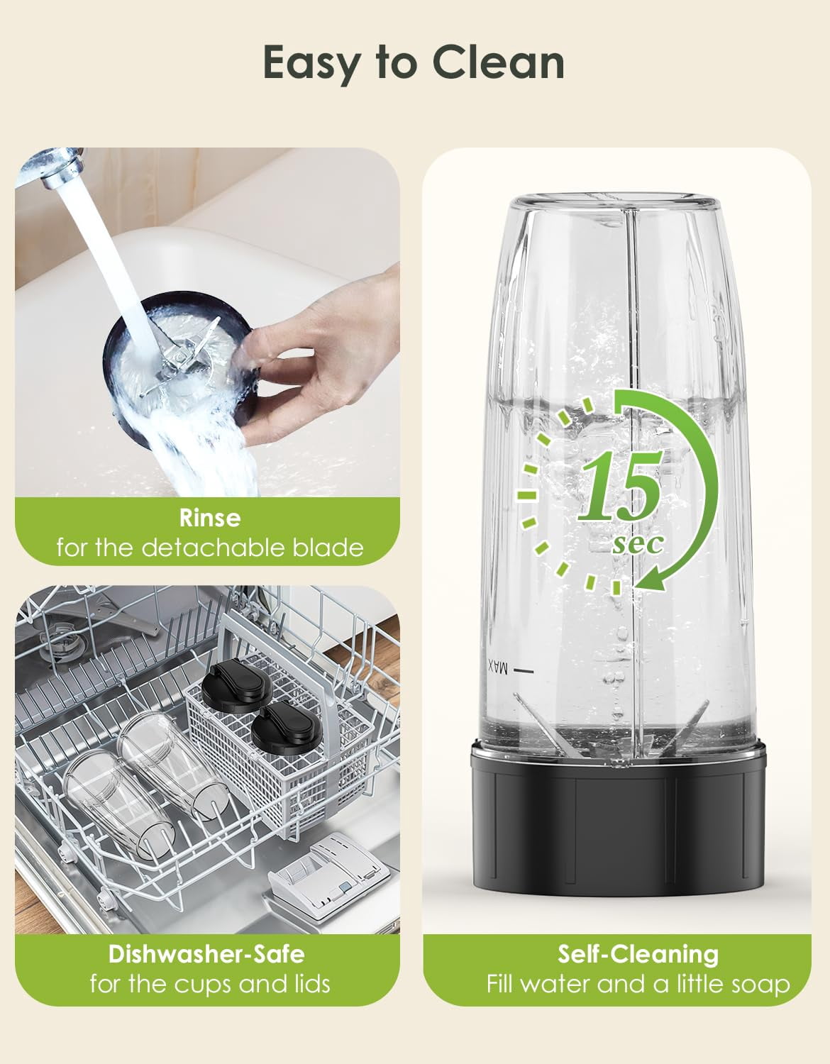 Personal Smoothie Blender, Blenders and Grinder Combo for Kitchen with 2 * 22 Oz To-Go Cup and Lid for Protein Shake, Baby Food, Frozen Drink