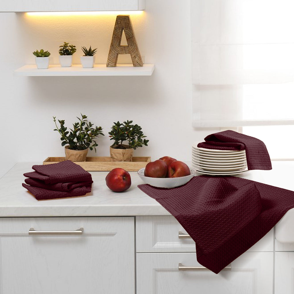 Twiny Threads Waffle Kitchen Towel 16"x26" Set of 4 - Brown