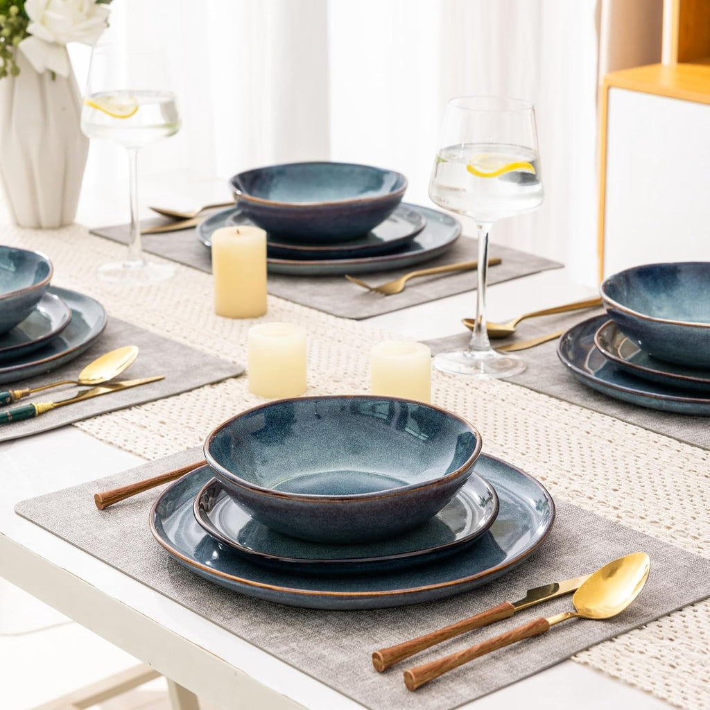 AmorArc Ceramic Dinnerware Sets,Handmade Reactive Glaze Stoneware Plates and Bowls Sets,Highly Chip and Crack Resistant | Dishwasher & Microwave Safe Dishes Set,Service for 4 Set(12pc),Reactive Glaze