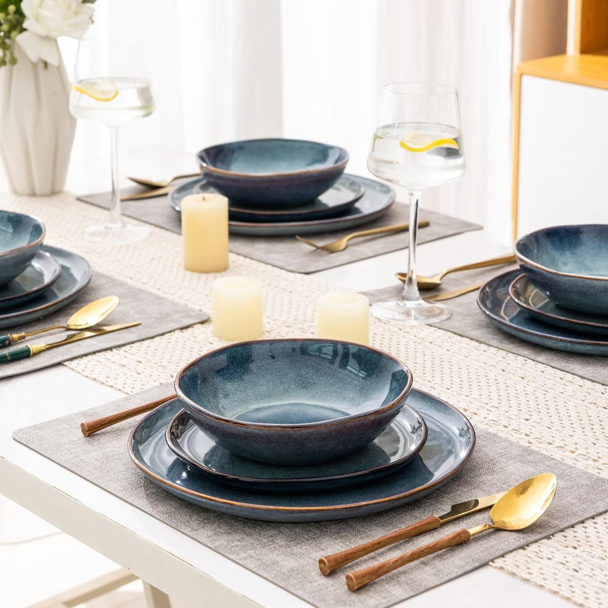 AmorArc Ceramic Dinnerware Sets,Handmade Reactive Glaze Stoneware Plates and Bowls Sets,Highly Chip and Crack Resistant | Dishwasher & Microwave Safe Dishes Set,Service for 4 Set(12pc),Reactive Glaze