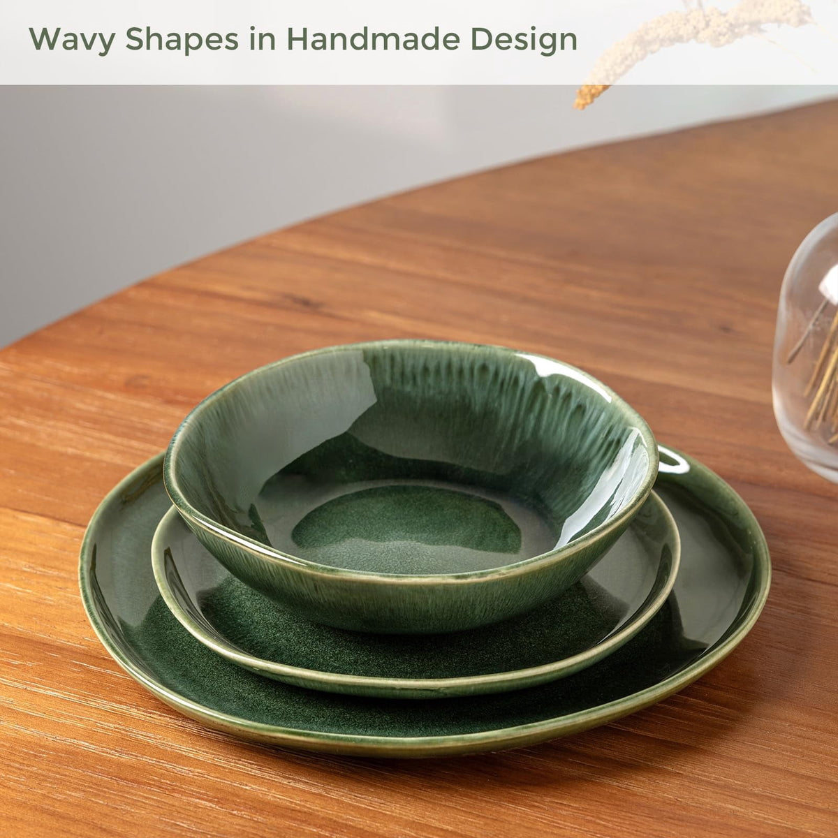 AmorArc Ceramic Dinnerware Sets,Handmade Reactive Glaze Stoneware Plates and Bowls Sets,Highly Chip and Crack Resistant | Dishwasher & Microwave Safe Dishes Set,Service for 4 Set(12pc),Reactive Glaze