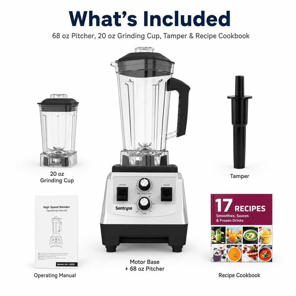 Sentryse Blender for Kitchen, 1800W Countertop Smoothie Blender with 68 oz Pitcher & 20 oz Grinding Cup, 28000 RPM Kitchen Blender for Ice Crushing, Frozen Drinks, Milkshakes and Sauces