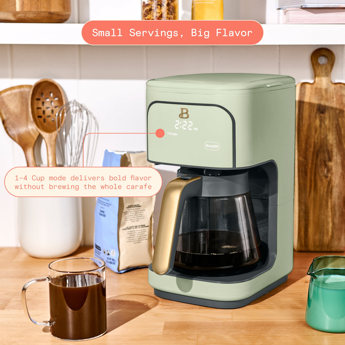 Beautiful 12 cup Programmable Coffee Maker, Thyme Green by Drew Barrymore