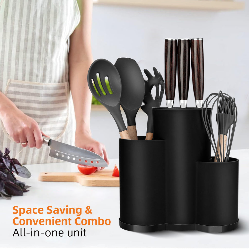 MYVIT Kitchen Knife Holder without Knives Round Empty Knife Block Holder for Countertop Storage Organizer,Black