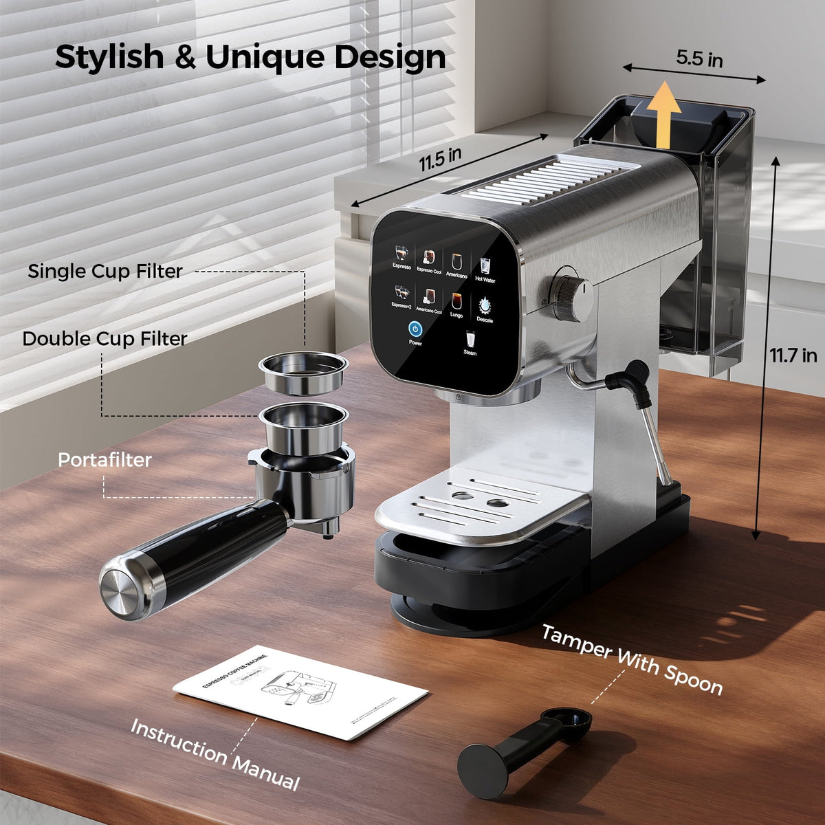 Patbrela Espresso Machine with Cold Brew, 20 Bar Coffee Maker Machine with Steam Milk Frother, LED Touch Screen, Cappuccino/Latte/ for Home