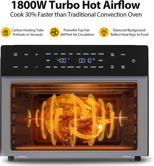 Aeitto 32-Qt Air Fryer Toaster Oven, 19-in-1 Convection Countertop Oven with Rotisserie & Dehydrator, 6 Accessories