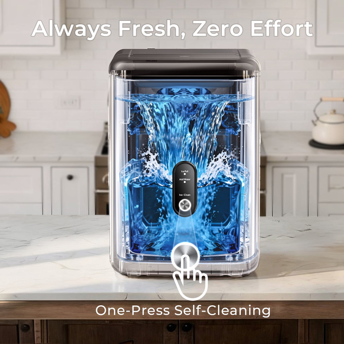 Goosiay Nugget Ice Maker Countertop, 33lbs Per Day Portable Ice Machine with Soft Chewable Pellet Ice, Stainless Steel, Black