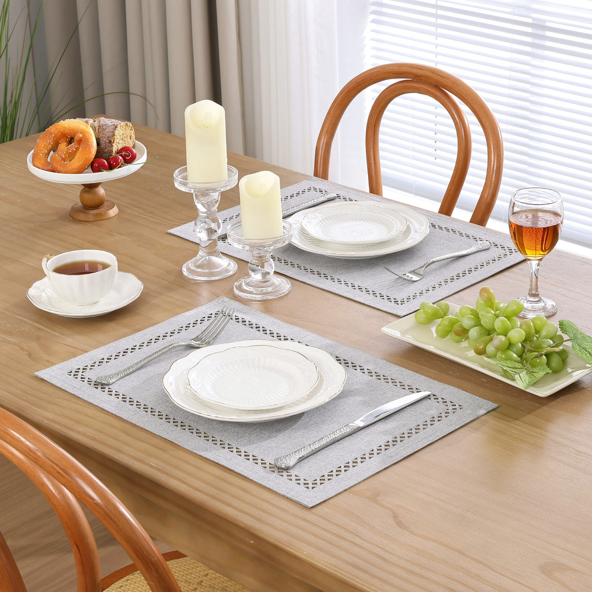 Placemats Set of 4, Yamaziot Double Layer Cloth Fabric Heat Resistant Place Mat, Washable Reversible Rectangle Dining Table Mats, Hollow Khaki, 12"x18"
