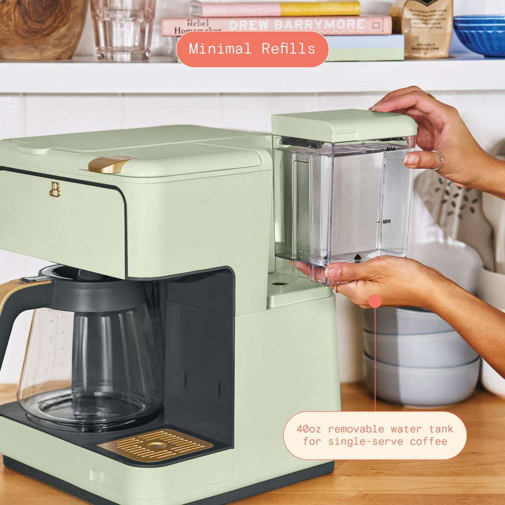 Beautiful by Drew Barrymore Multi-Brew 12-Cup Programmable Drip & Single-Serve Coffee Maker, White Icing