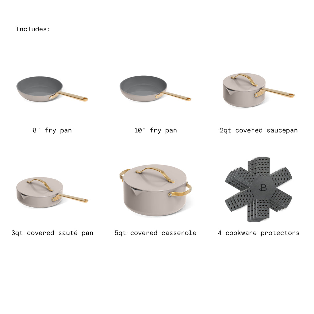 Beautiful 12-Piece Cookware Set, Pots and Pans with Strainer Lids and EverGood Ceramic Nonstick Coating, White Icing by Drew Barrymore