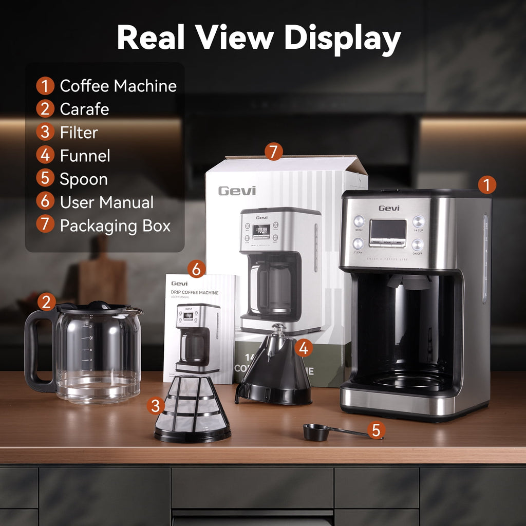 Gevi 14-Cup Programmable Drip Coffee Maker, Stainless Steel Smart Coffee Pot with Touch Control & Automatic Clean, Summer Edition