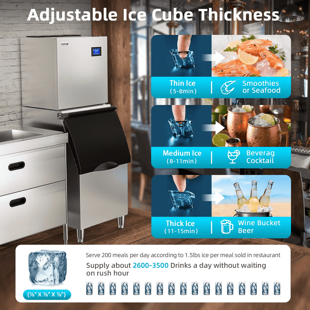 OUTBID Split Commercial Ice Maker Machine 600LBS/24H with 350lbs Ice Bin, Nugget Ice Makers Commercial, Clear Cube Pellet Ice Maker, Fast Ice Maker Ice-Ready in 8-15mins