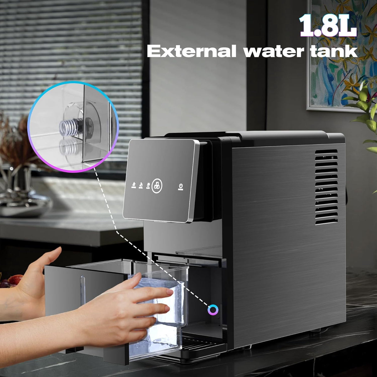 Havato Countertop Nugget Ice Maker, 33LBS/24H, Soft Chewable Ice Machine with 1.8L Removable Water Tank, One-Touch Automatic Ice Dispensing, Self-Cleaning, Black