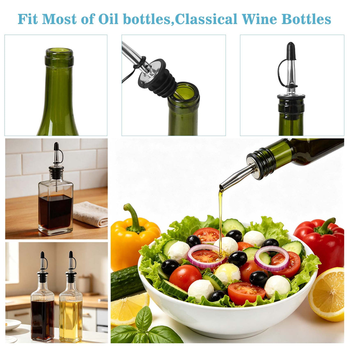 12 Pcs Liquor Pour Spouts with Dust Caps, Stainless Steel Bottle Pourers for Alcohol for Bar, Home Bartending & Kitchen, Bar Bartender Accessories