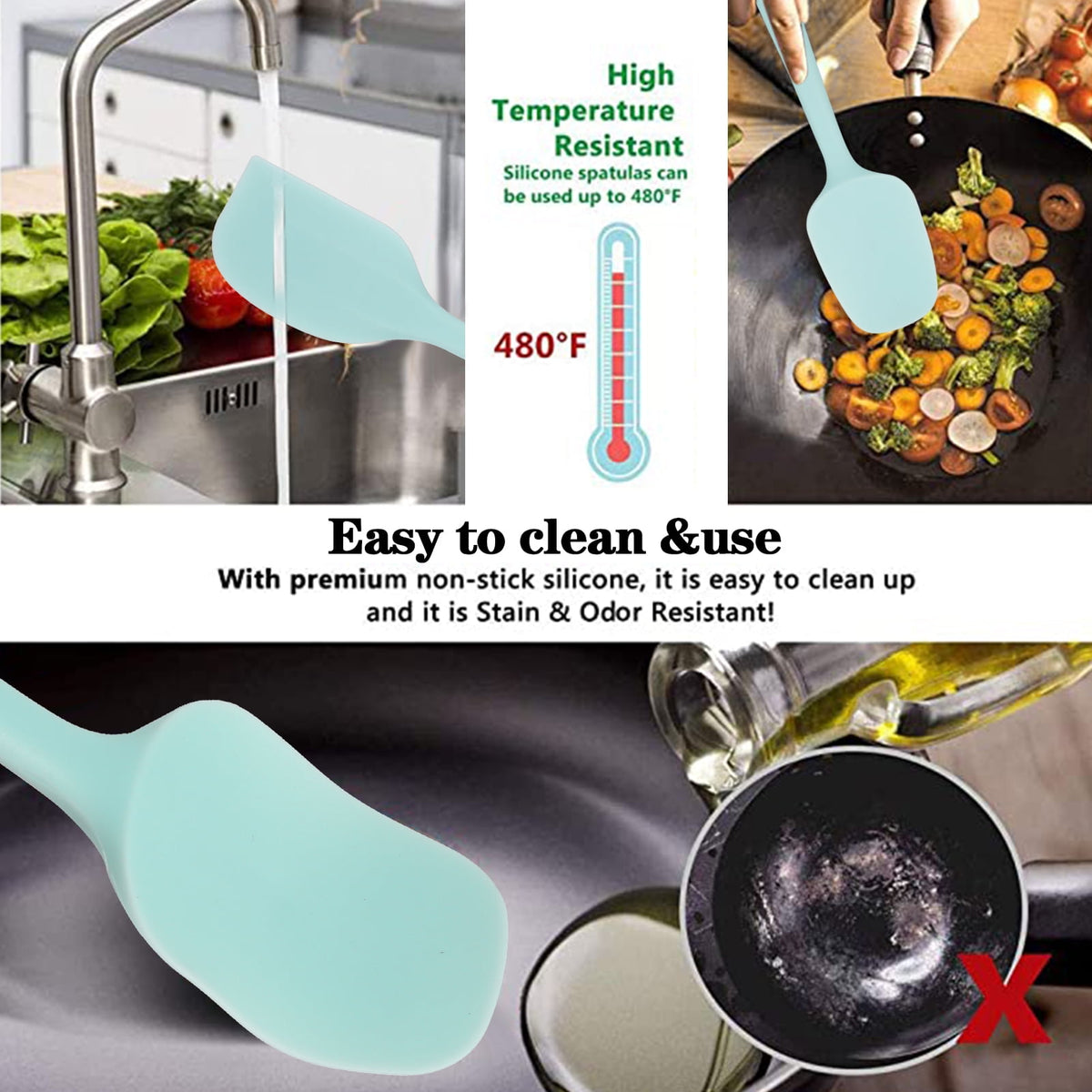 AOWOO Silicone Spatula Set of 6, Food Grade Rubber Spatulas and Cooking Utensils, Heat-Resistant Kitchen Non Stick Utensils for Cooking, Baking, Mixing, Scraping, BPA-Free, Dishwasher Safe