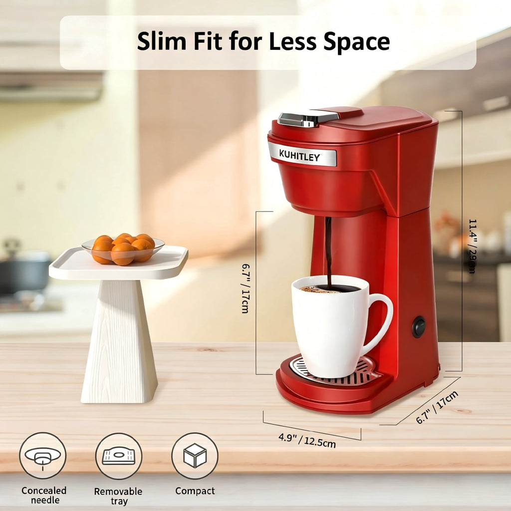 2 in 1 Single Serve Coffee Maker for K Cup Pods & Ground Coffee, Mini K Cup Coffee Machine with 6 to 14 oz Brew Sizes, Single Cup Coffee Brewer with One-Press Fast Brewing, Reusable Filters,Black
