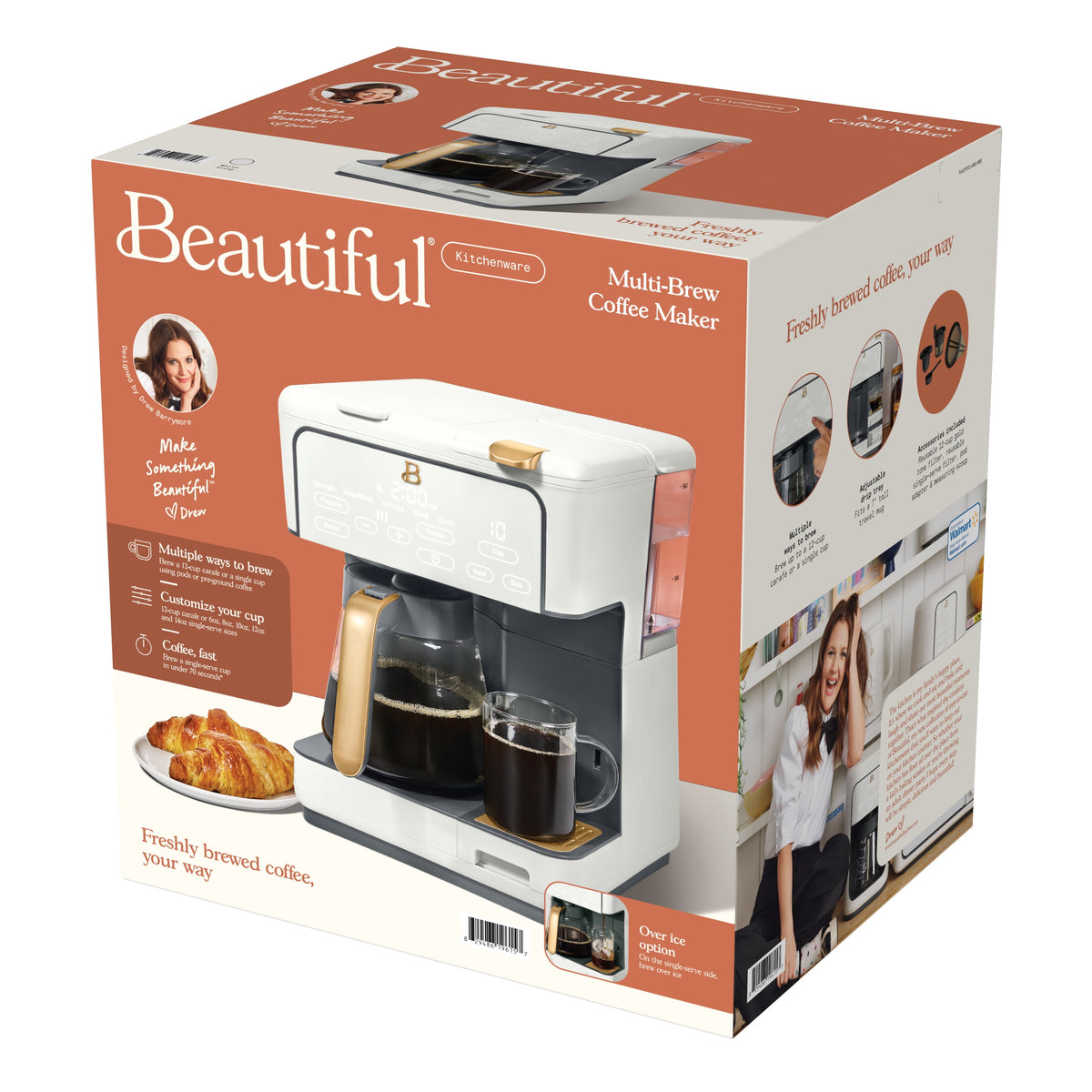 Beautiful by Drew Barrymore Multi-Brew 12-Cup Programmable Drip & Single-Serve Coffee Maker, White Icing