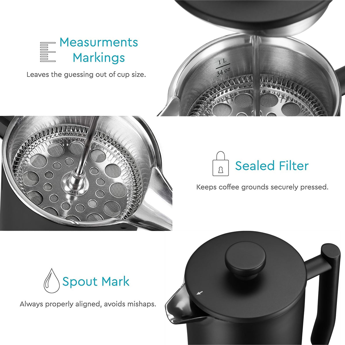 Belwares French Press Coffee Maker 50 oz, Stainless Steel French Press Coffee Press with Double Wall Filtration