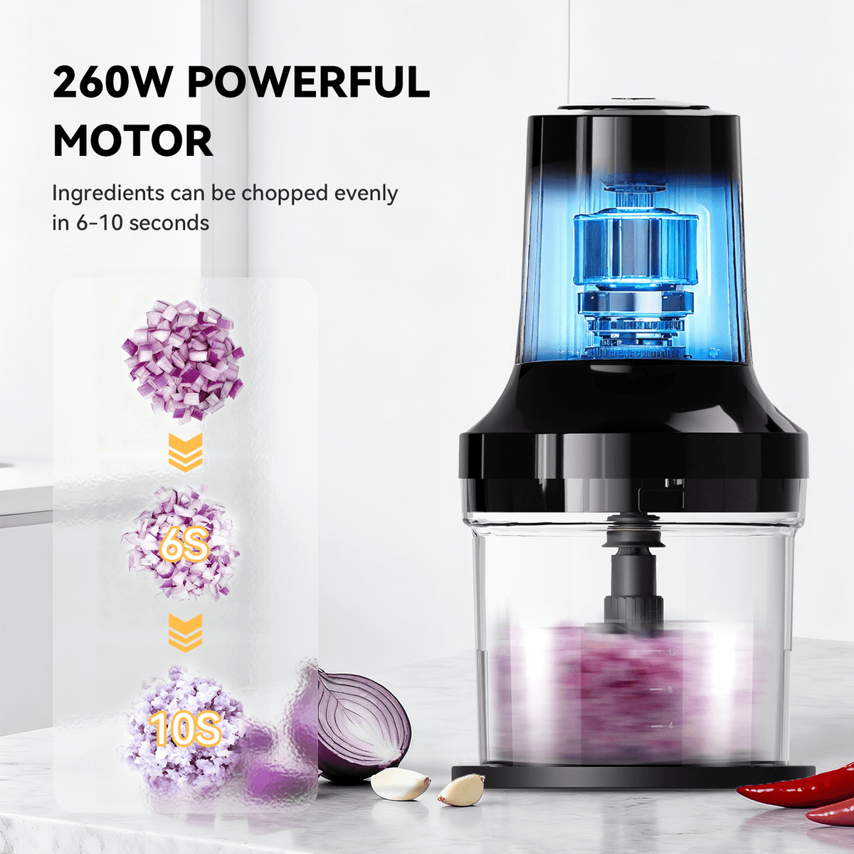 LINKChef Food Chopper, 3 Cup Food Processor, 260W Power Grinder with 4 Bi-Level Blades, Grey