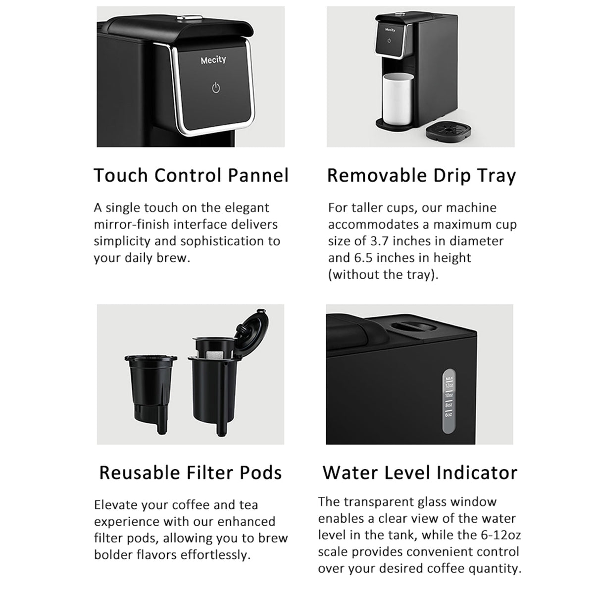 Mecity Compact Coffee Maker for Ground Coffee & Loose Tea - Single Serve, 6-12 Oz Brew, Black