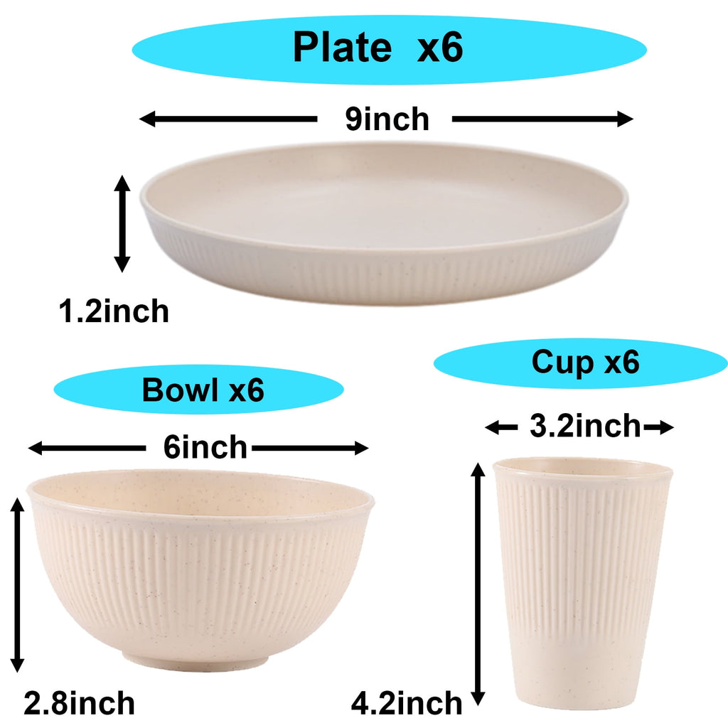 Soulgenix Wheat Straw Dinnerware Sets 18 Pcs, Dinnerware Sets for 6, Unbreakable Microwave Safe, Black
