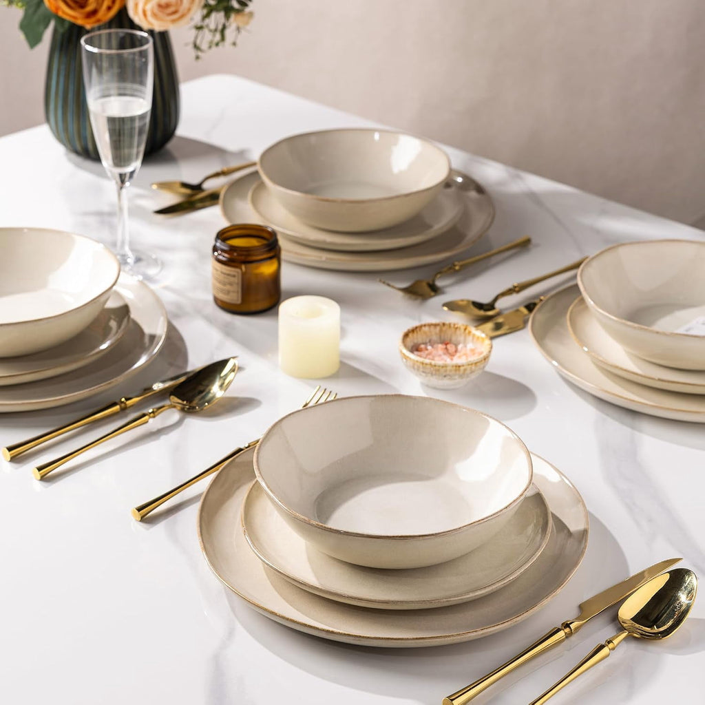 AmorArc Ceramic Dinnerware Sets,Handmade Reactive Glaze Stoneware Plates and Bowls Sets,Highly Chip and Crack Resistant | Dishwasher & Microwave Safe Dishes Set,Service for 4 Set(12pc),Reactive Glaze