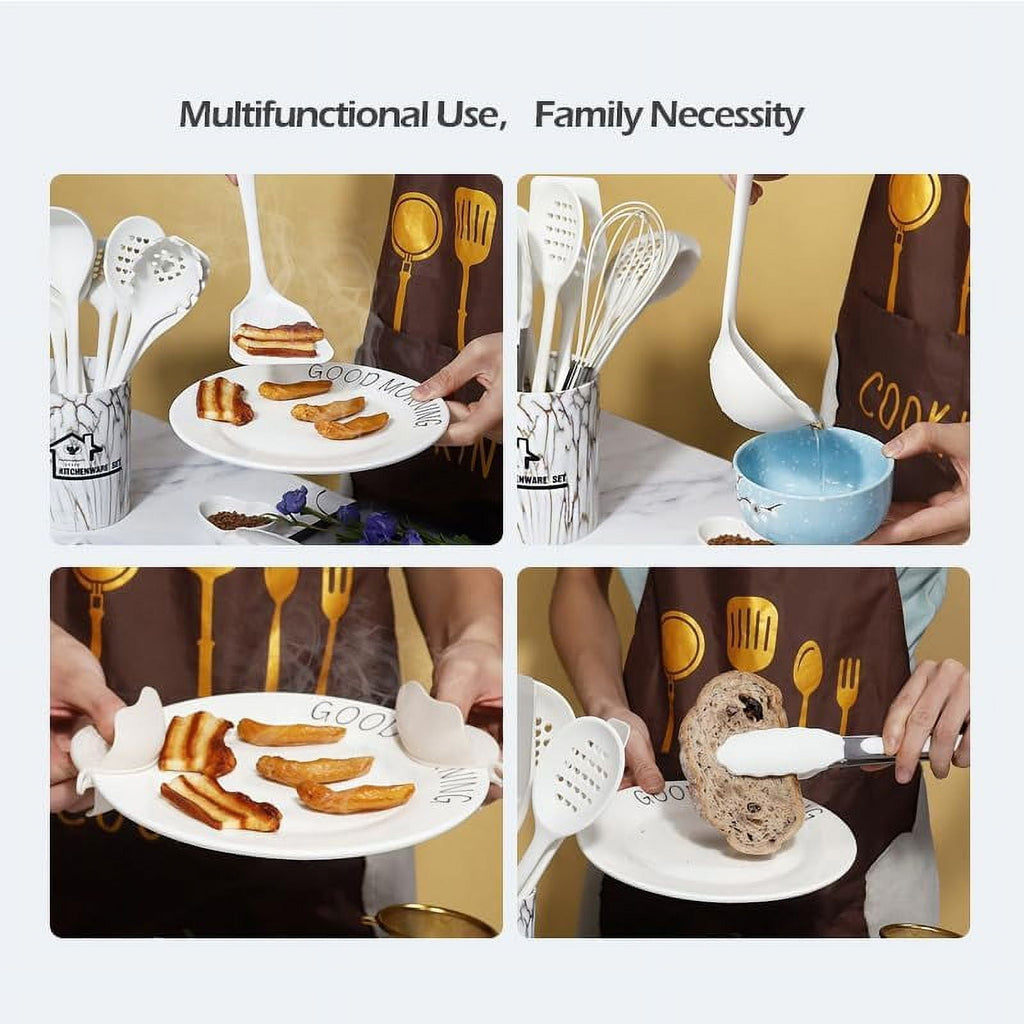 18PCS Silicone Cooking Utensils Set - 446°F Heat Resistant Kitchen Utensils,Turner Tongs,Spatula,Spoon,Brush,Whisk,Kitchen Utensil Gadgets Tools Set for Nonstick Cookware,Dishwasher Safe - Black
