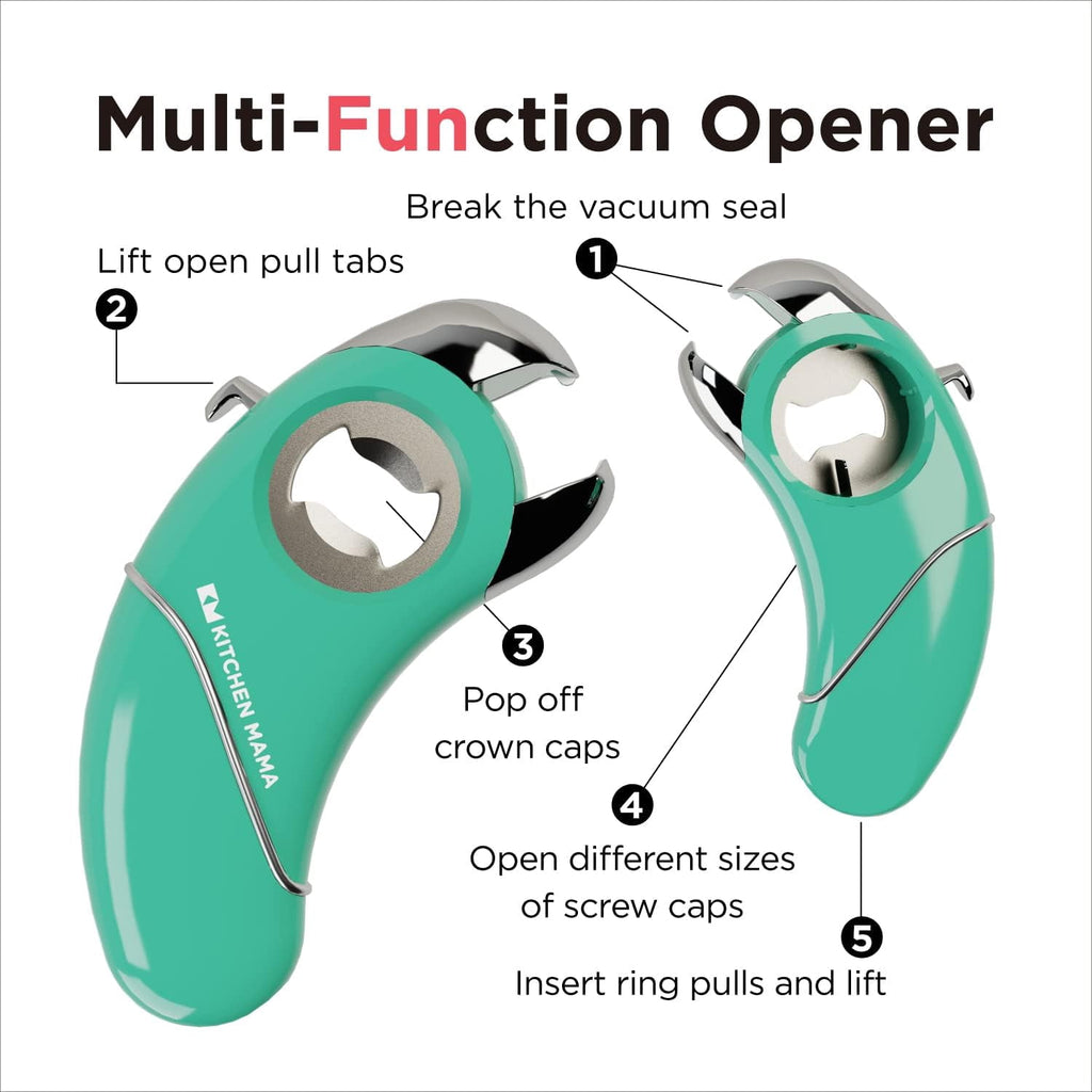 Kitchen Mama Epic One Magnetic Multifunction Opener: Beer, Soda Can, Pull Tab, Jar Opener (Red)