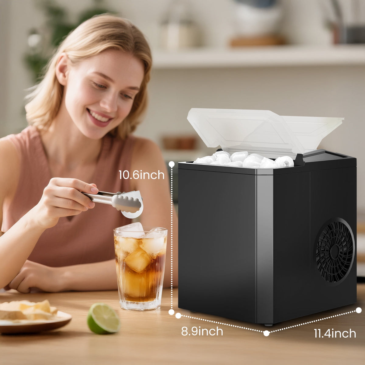 CONCETTA Portable Ice Maker Machine, 26.5 lb/Day Ice, Two Ice Sizes, Self-Cleaning Function, Bullet Ice Maker with Ice Scoop & Basket, Green