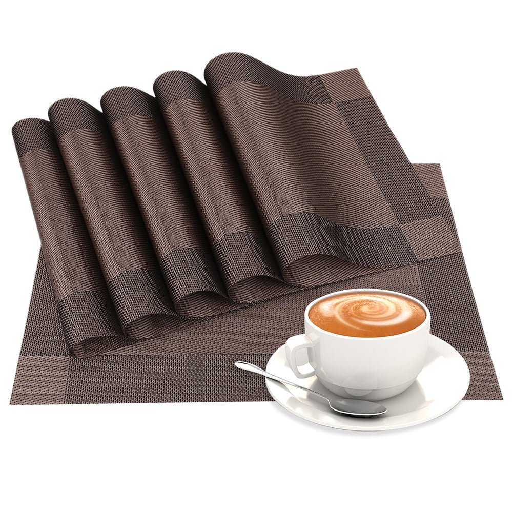 6pcs Placemats PVC Place Mats and Coasters Washable Non-Slip Heat Resistant Table Mats for Kitchen Dining Table Home Restaurant 12"×18", Sliver