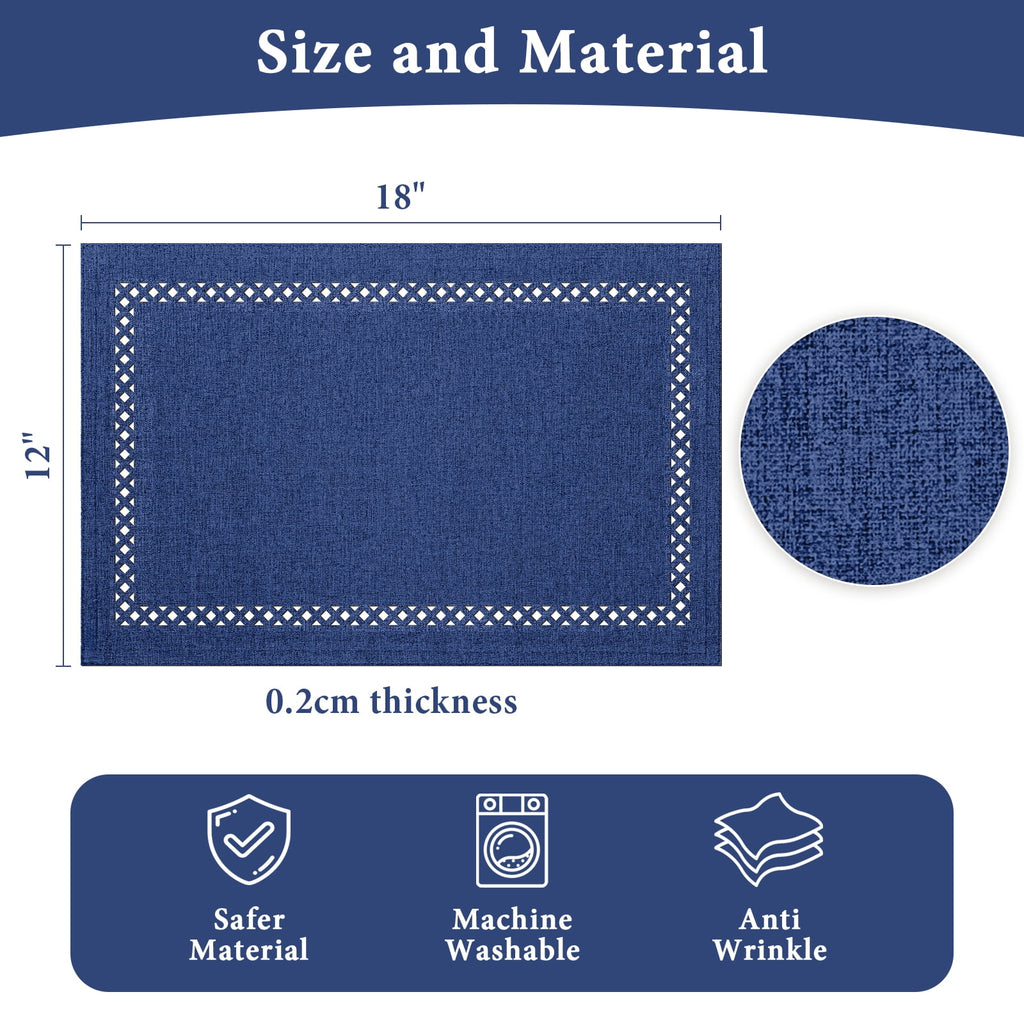 Placemats Set of 4, Yamaziot Double Layer Cloth Fabric Heat Resistant Place Mat, Washable Reversible Rectangle Dining Table Mats, Hollow Khaki, 12"x18"