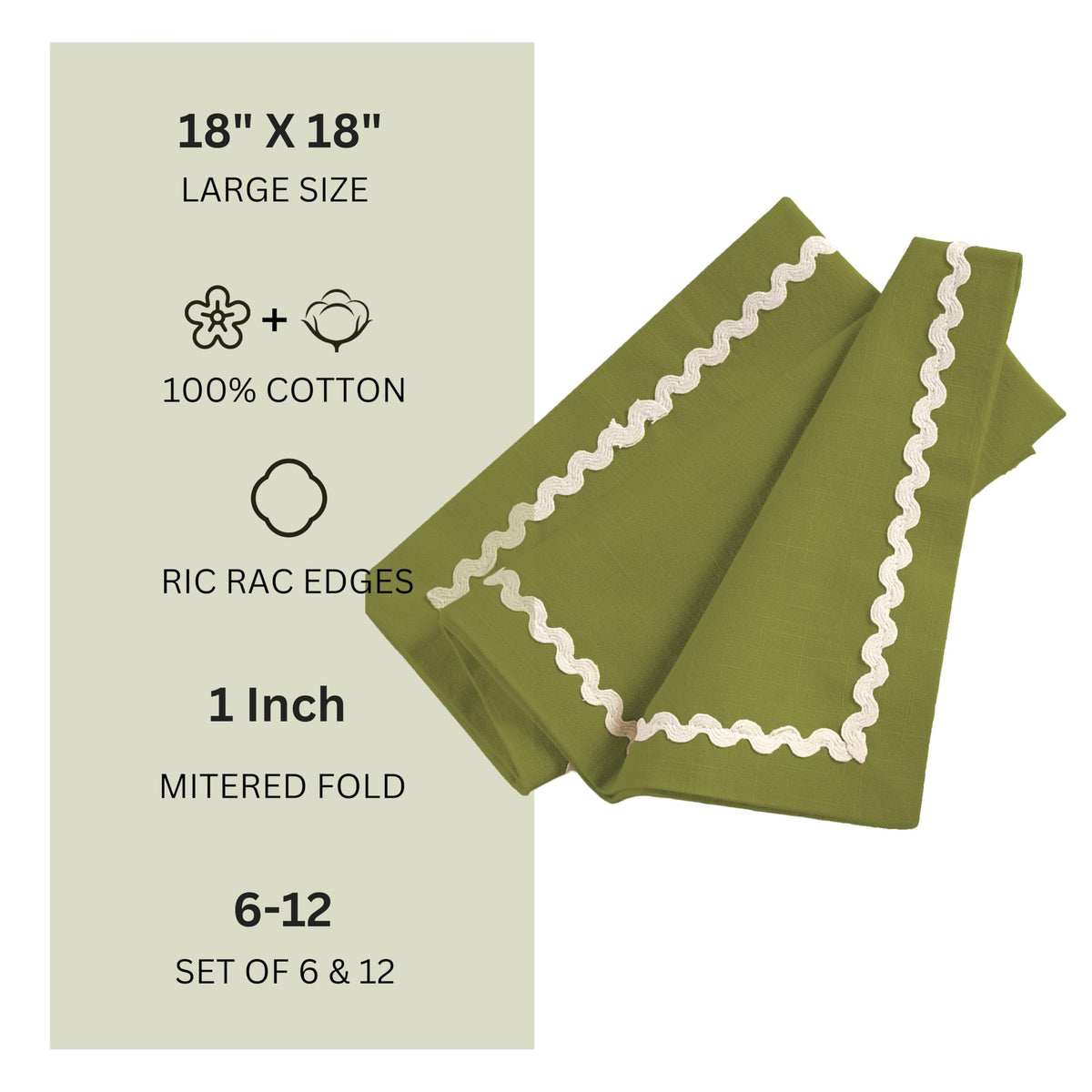 Fingercraft Cloth Napkin, Soft Quality Cotton Linen Blend Fabric, Dinner Napkins with Premium White Lace, 6 Pack, 20”x20” Aqua