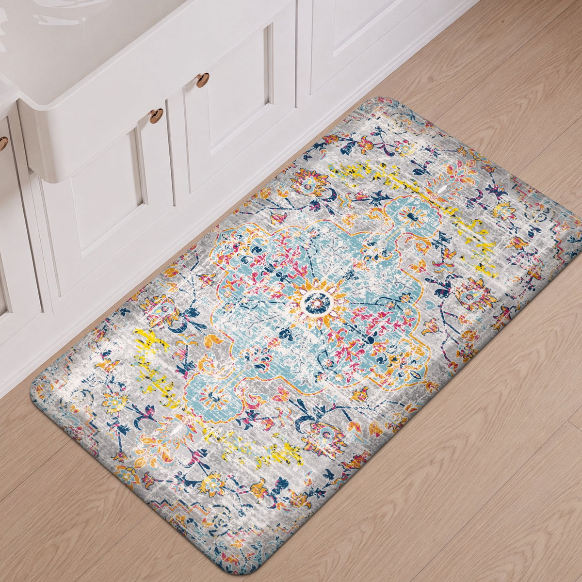 MeyJey 4/5 Inch Thick Anti Fatigue Kitchen Rug 20”x39”, Non Slip Waterproof Floor Mats for Kitchen Sink Laundry Office, Black/Gray