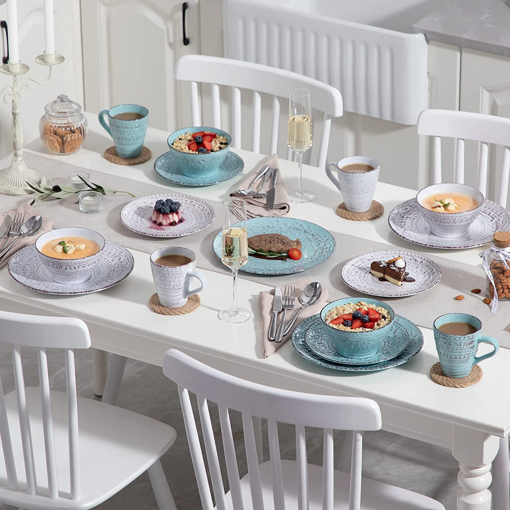 Vancasso, Series Vine, 16-Piece Stoneware Dinnerware Set, Blue and Beige Dinner Set, Service for 4