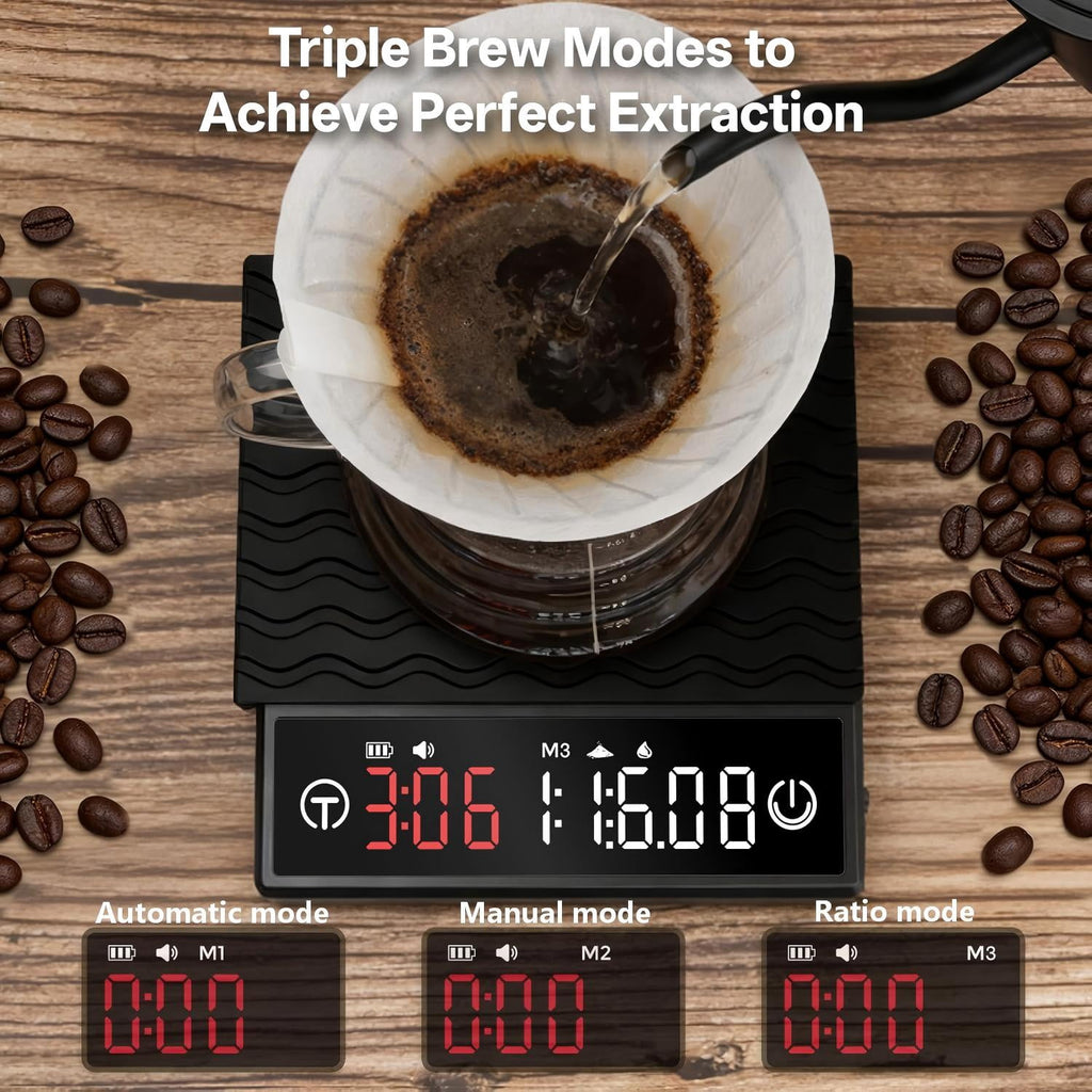 Coffee Scale with Timer, 2kg/0.1g High Precision Espresso Scale, Compact USB-C Rechargeable Digital Coffee Weight Scale for Pour Over, Espresso, Drip Coffee, Black