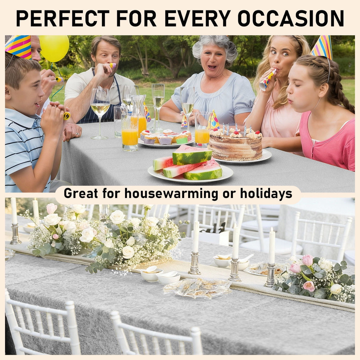 Soulgenix Tablecloth, 55"*70" Rectangle Table Cloth with Tassel, Table Cover for Dining, Party, Home, Fits Tables 30"×45" (4-6 seats), Beige