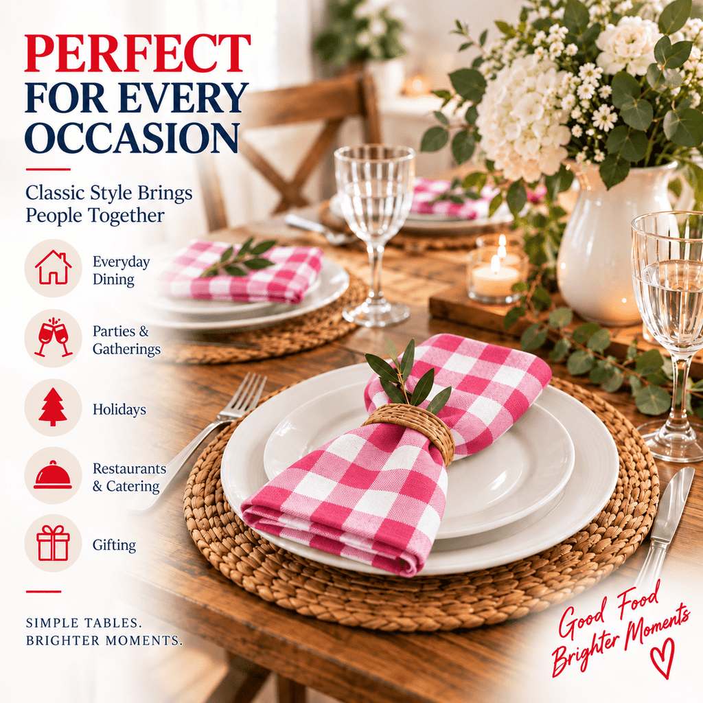 GFI LINEN CLUBS 100% Cotton Gingham Cloth Dinner Napkins, 18 x 18 in, Set of 12, Blue & White